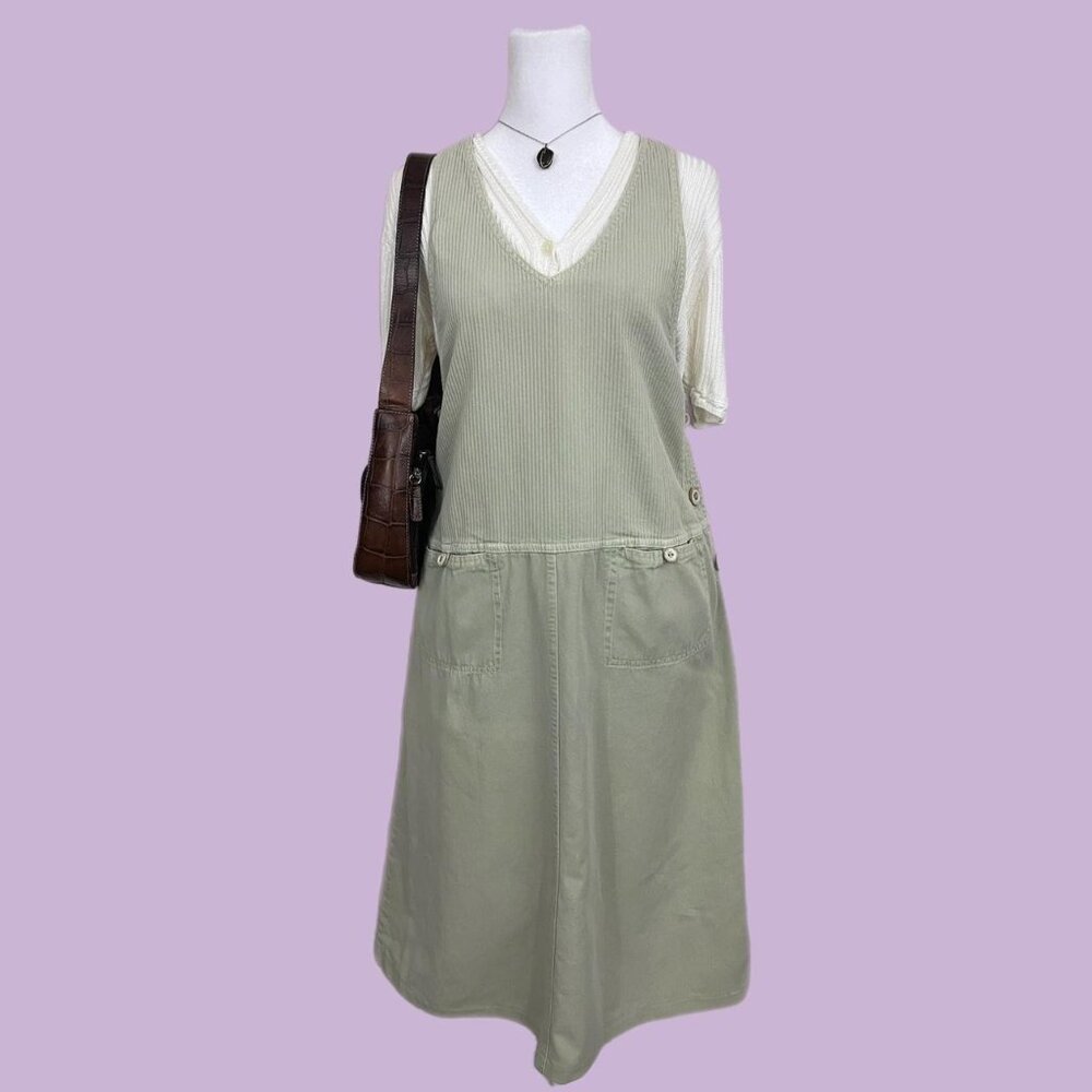 vintage 90s muted green corduroy girly granola cottagecore overall pinafore